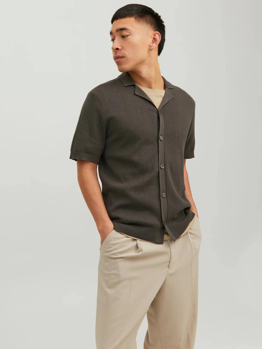 Jack & Jones Grey Knit Short Sleeve Shirt/7356